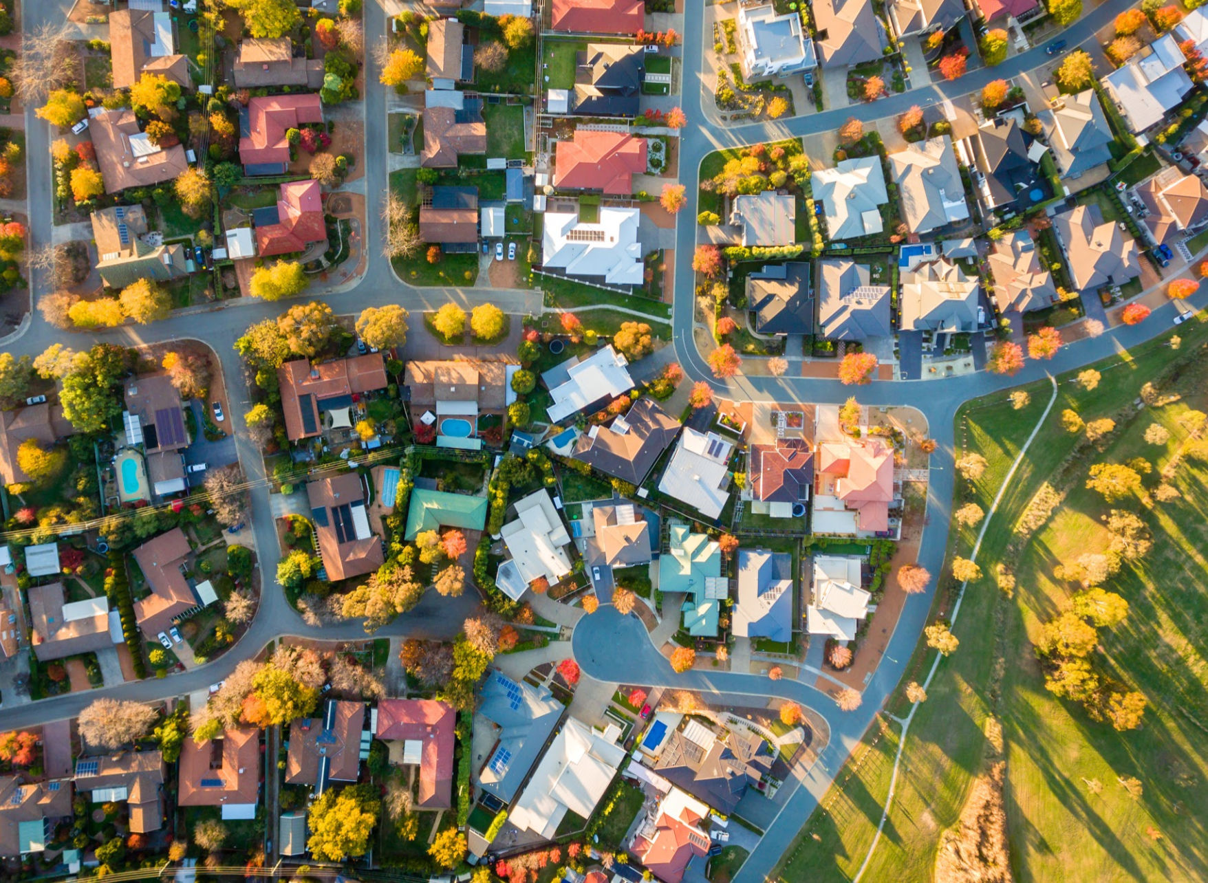 a cluster of suburban homes